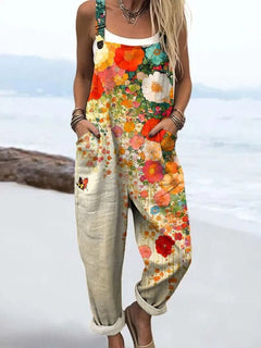 Mia | Damen Blumen-Overall mit weitem Bein ärmelloser Jumpsuit in Mehrfarbig