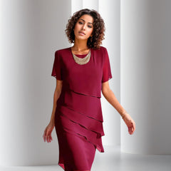 Emilia | Damen Cocktailkleid geschichtetes Chiffon Kurzarm Abendkleid in Rot