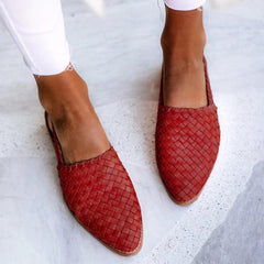 Charlotte | Damen Comfortable Sandals Leder Geflochten Spitzer Slingback Flach in Rot