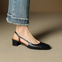 Leonie | Damen Echtleder Slingback-Pumps mit Mandelspitze in Schwarz
