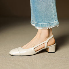 Leonie | Damen Echtleder Slingback-Pumps mit Mandelspitze in Beige