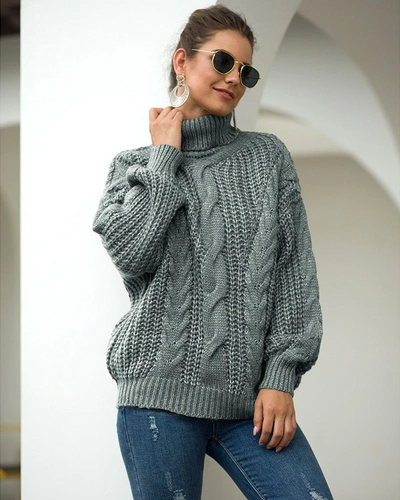 Damen eleganter grober Zopfstrickpullover | Warmer