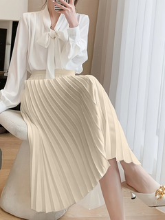 Damen eleganter Midirock mit hoher Taille | Lang in Beige