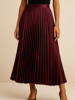 Damen eleganter Midirock mit hoher Taille | Lang in Bordeaux