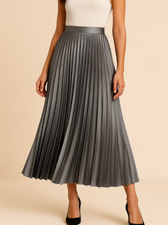 Damen eleganter Midirock mit hoher Taille | Lang in Grau