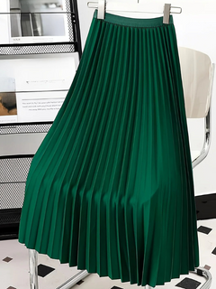 Damen eleganter Midirock mit hoher Taille | Lang in Grün