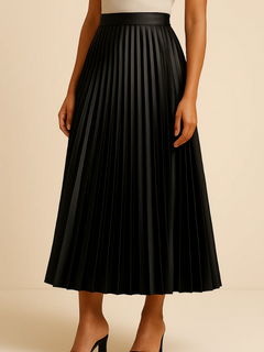 Damen eleganter Midirock mit hoher Taille | Lang in Schwarz