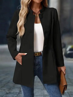 Marie | Damen Eleganter Stehkragen Women Coat Figurbetonter Blazer in Schwarz