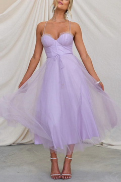 Damen elegantes fließendes Kleid für Hochzeitsgäste | Midi in Lila