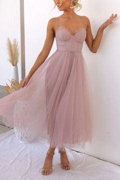 Damen elegantes fließendes Kleid für Hochzeitsgäste | Midi in Rosa