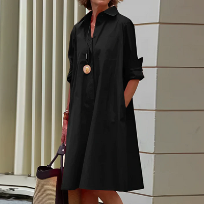 Damen elegantes Hemdkleid mit langen Ärmeln | Midi