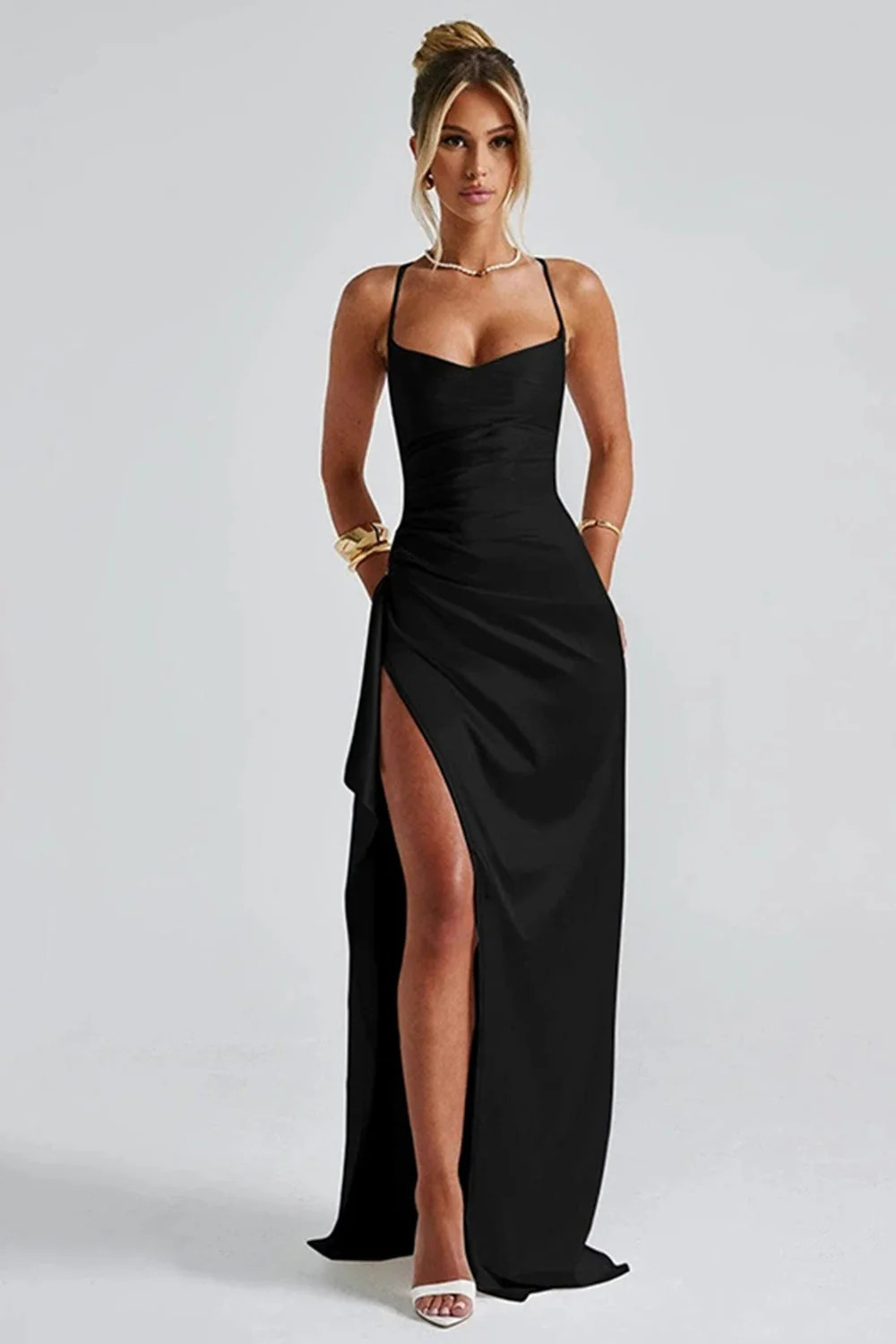 Damen elegantes Kleid für Hochzeitsgäste mit Schlitz | Maxi
