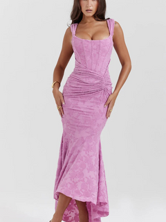 Damen elegantes Korsett-Abendkleid | Maxi in Rosa