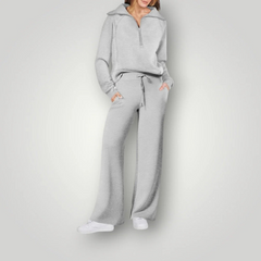 Damen elegantes Loungewear-Set | Zweiteiler in Hellgrau