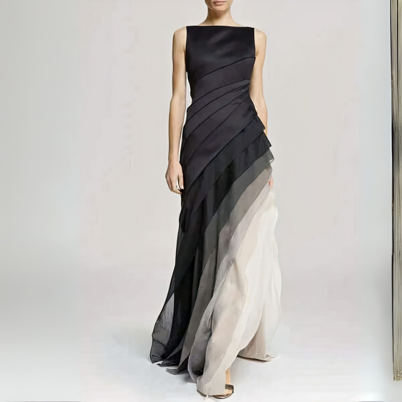 Damen elegantes schwarz-weißes Abendkleid | Maxi