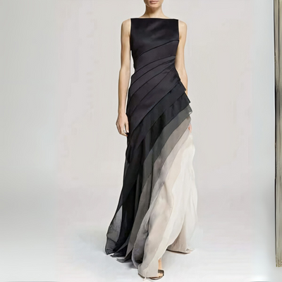 Damen elegantes schwarz-weißes Abendkleid | Maxi