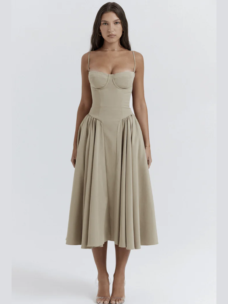 Damen elegantes Taillenformendes Sommerkleid | Midi