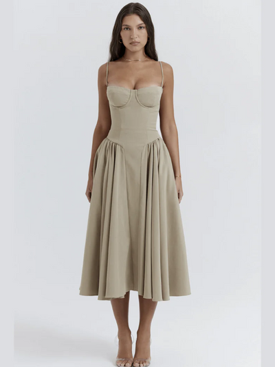 Damen elegantes Taillenformendes Sommerkleid | Midi