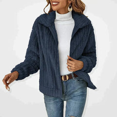 Frieda | Damen Flauschiger Oversized Reißverschluss Cardigan in Marineblau