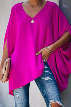 Clara | Damen Fledermausärmel Oversize Tunika mit V-Ausschnitt in Rosa
