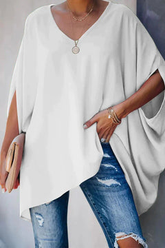 Clara | Damen Fledermausärmel Oversize Tunika mit V-Ausschnitt in Weiß