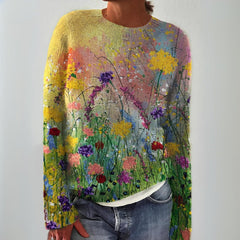 Nora | Damen Floraler Langarm Knit Sweater mit Kunstblumen-Print in Mehrfarbig