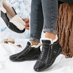 Frieda | Damen Gefütterte Ankle Boots Kunstleder Reißverschluss Winterstiefeletten in Schwarz