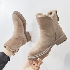 Greta | Damen Gefütterte Wildleder Slip-On Ankle Boots Plateausohle in Beige