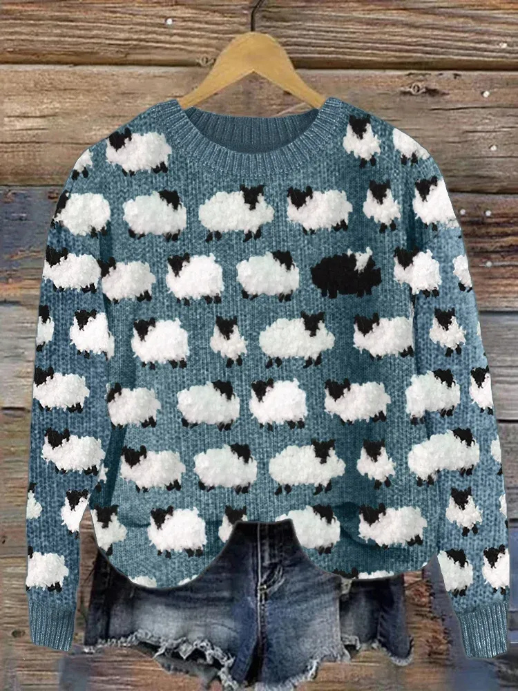 Damen gemütlicher Vintage-Schafpullover | Gestrickt