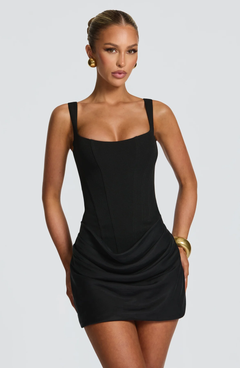 Damen Gerafftes Minikleid mit Karree-Ausschnitt und breiten Trägern in Schwarz