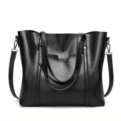 Katharina | Damen Geräumige Kunstleder Schulter Tote Bag Umhängetasche in Schwarz