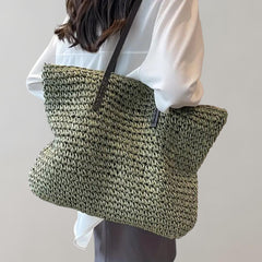 Johanna | Damen großer geflochtener Bohemian Stroh Tote Bag Schultertasche in Grün