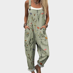 Damen Jumpsuit mit Wildblumen-Print und Seitentaschen in Grün mit Blumenprint
