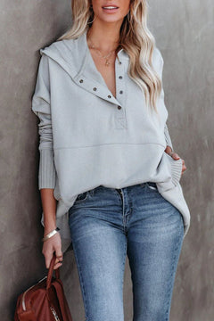 Frieda | Damen Kapuzen-Tunika Langarm Oversized Hoodie Pullover in Grau