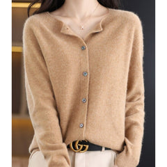 Leonie | Damen Kaschmir Cardigan Klassischer Strickjacke Knopfleiste in Hellbraun