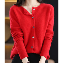 Leonie | Damen Kaschmir Cardigan Klassischer Strickjacke Knopfleiste in Rot