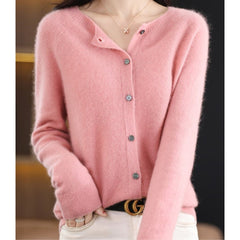 Leonie | Damen Kaschmir Cardigan Klassischer Strickjacke Knopfleiste in Hellrosa