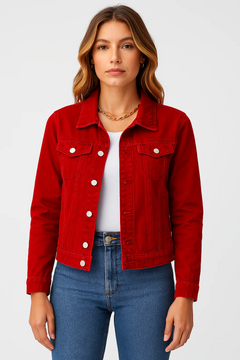 Damen klassische Jeansjacke | Leichte in Rot