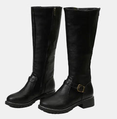 Nora | Damen Kniehohe Stiefel mit Schnalle und Reißverschluss in Schwarz