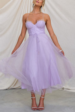 Damen Korsett-Midikleid mit Herzausschnitt und Tüllrock in Lila