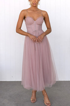 Damen Korsett-Midikleid mit Herzausschnitt und Tüllrock in Rosa