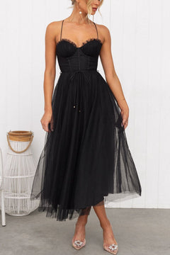 Damen Korsett-Midikleid mit Herzausschnitt und Tüllrock in Schwarz