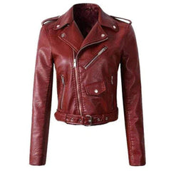 Annika | Damen Kunstleder Bikerjacke Kurzjacke mit Reißverschluss in Rot