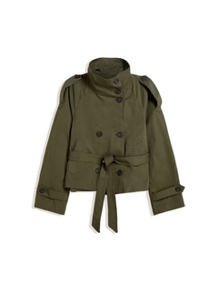 Damen kurze jacke mit bindegürtel und doppelreiher knopfleiste in Armygrün