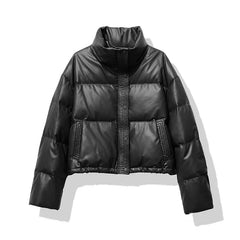 Damen Kurze Steppjacke mit Stehkragen Druckknopfleiste und Eingrifftaschen in Schwarz