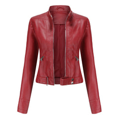 Hannah | Damen Kurzgeschnittene Biker Kunstleder Jacke mit Reißverschluss in Rot