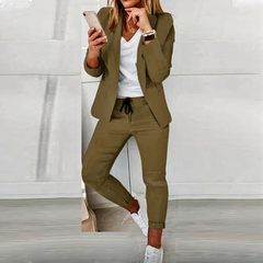 Damen lässiges Blazer- und Hosen-Set | Moderner in Armeegrün