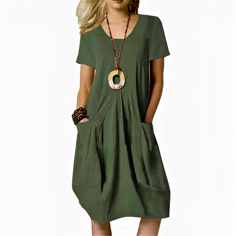 Damen lässiges Kleid mit Taschen | Midi