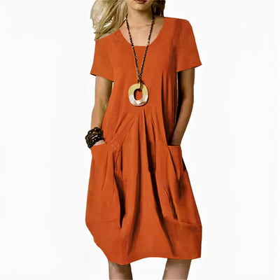 Damen lässiges Kleid mit Taschen | Midi