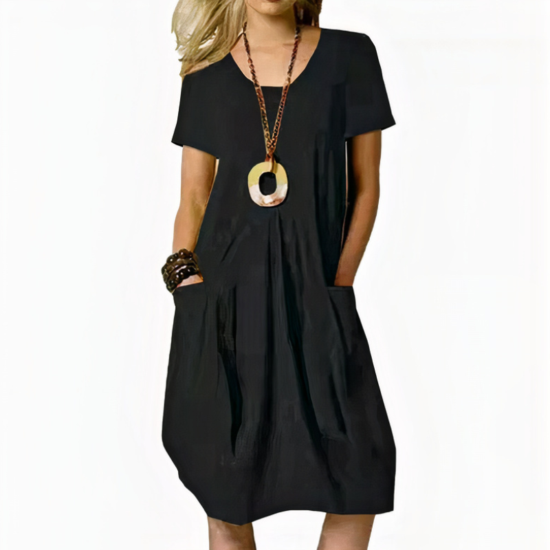 Damen lässiges Kleid mit Taschen | Midi